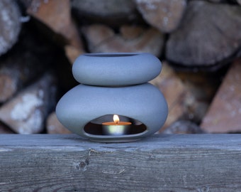 Bruciatore di oli essenziali in ceramica fatto a mano per oli essenziali e cere da sciogliere / Grigio ciottolo