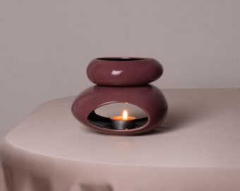 Ceramic Wax Melt Burner | Pebble Shaped Scented Oil Warmer | Modern Aroma Lamp | Bordo Glaze