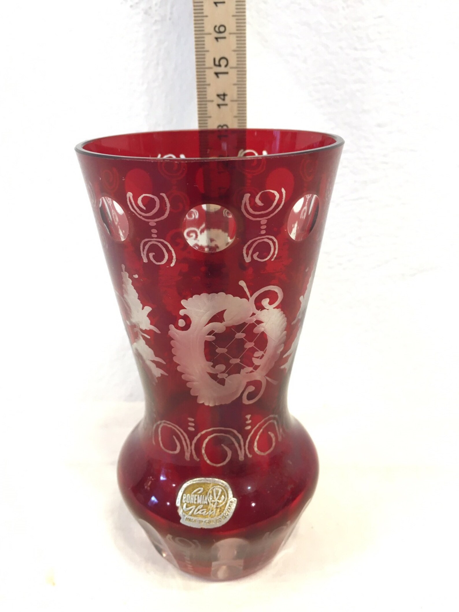 Antique Bohemia Glass vase red color Etsy