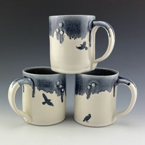 Handmade Mug with Raven, Ceramic Mug, Pottery Mug,  Wheel thrown mug, Christmas Gift, Unique Gift, Raven Decal