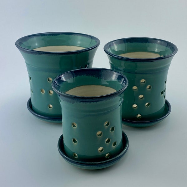 Orchid Pot in Turquoise, Please contact seller for accurate shipping charges of mulitiple items, Orchid Pot with Holes,