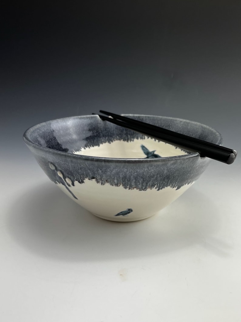 Ramen Bowl with Ravens, Japanese style bowl, noodle bowl, Soup bowl, Pho bowl 