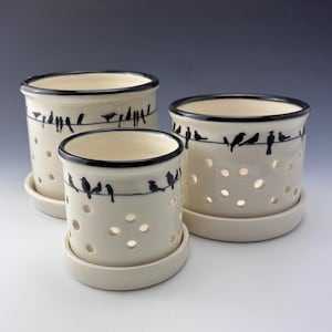Orchid Pots with Birds on a Wire, Orchid Pot with Holes,  Contemporary Orchid Pot, Please contact seller for accurate shipping charges