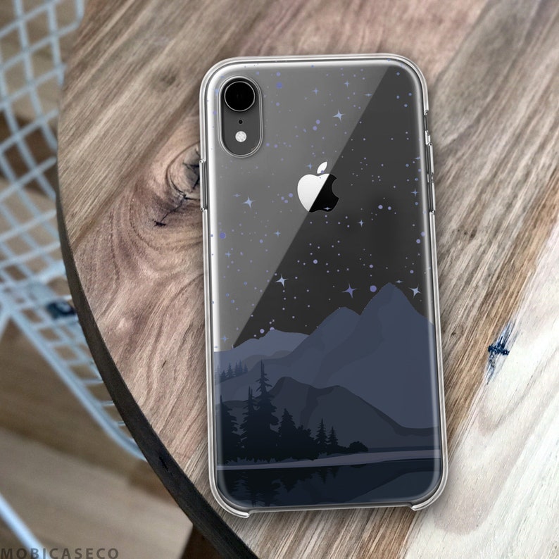 Starry sky in the mountains Phone Case art style Iphone 5 watercolor iPhone X sky 11pro case black Huawei P30 Pro stars Iphone Cover