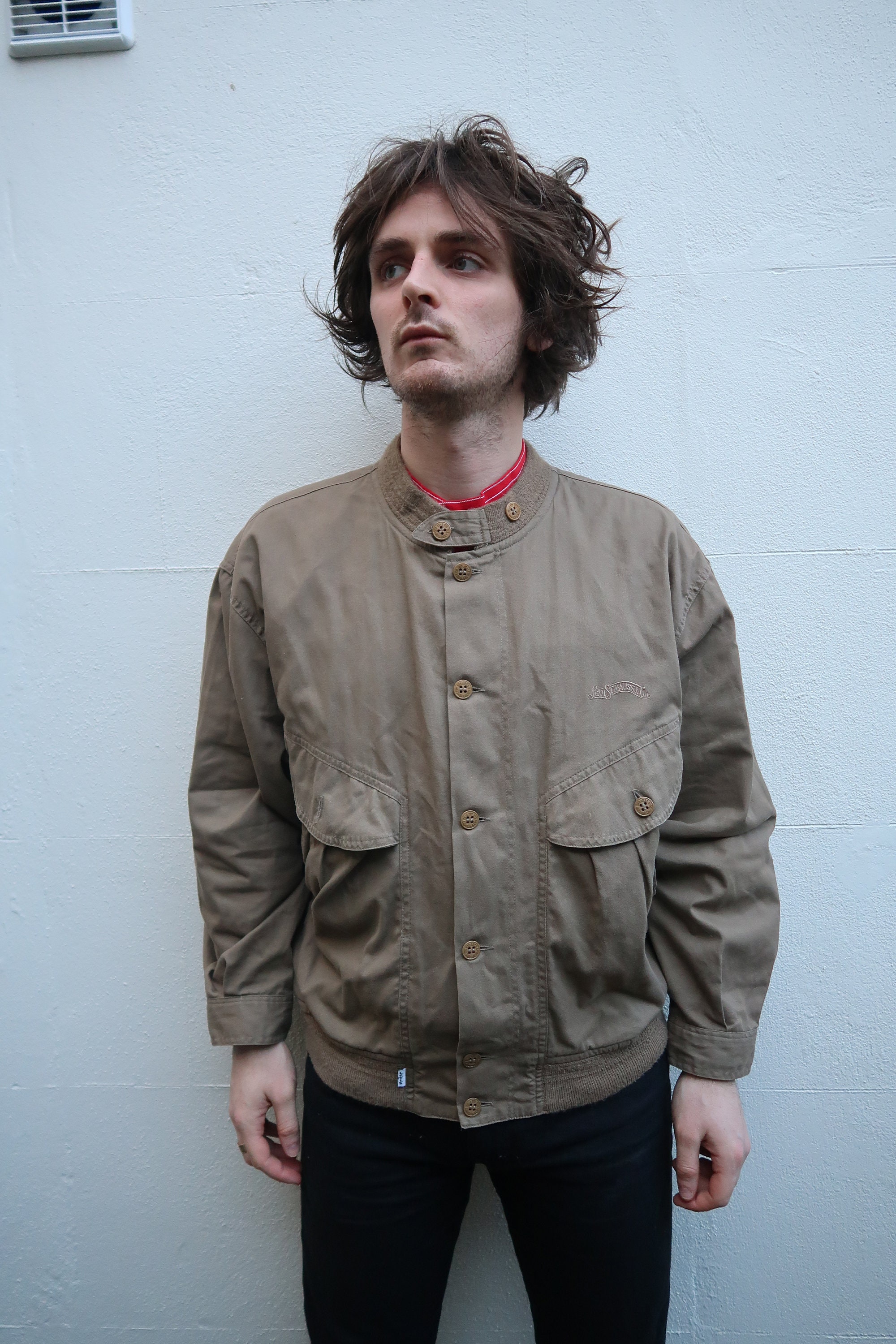 Image of Mens Cotton Khaki Levis Bomber Jacket Xl