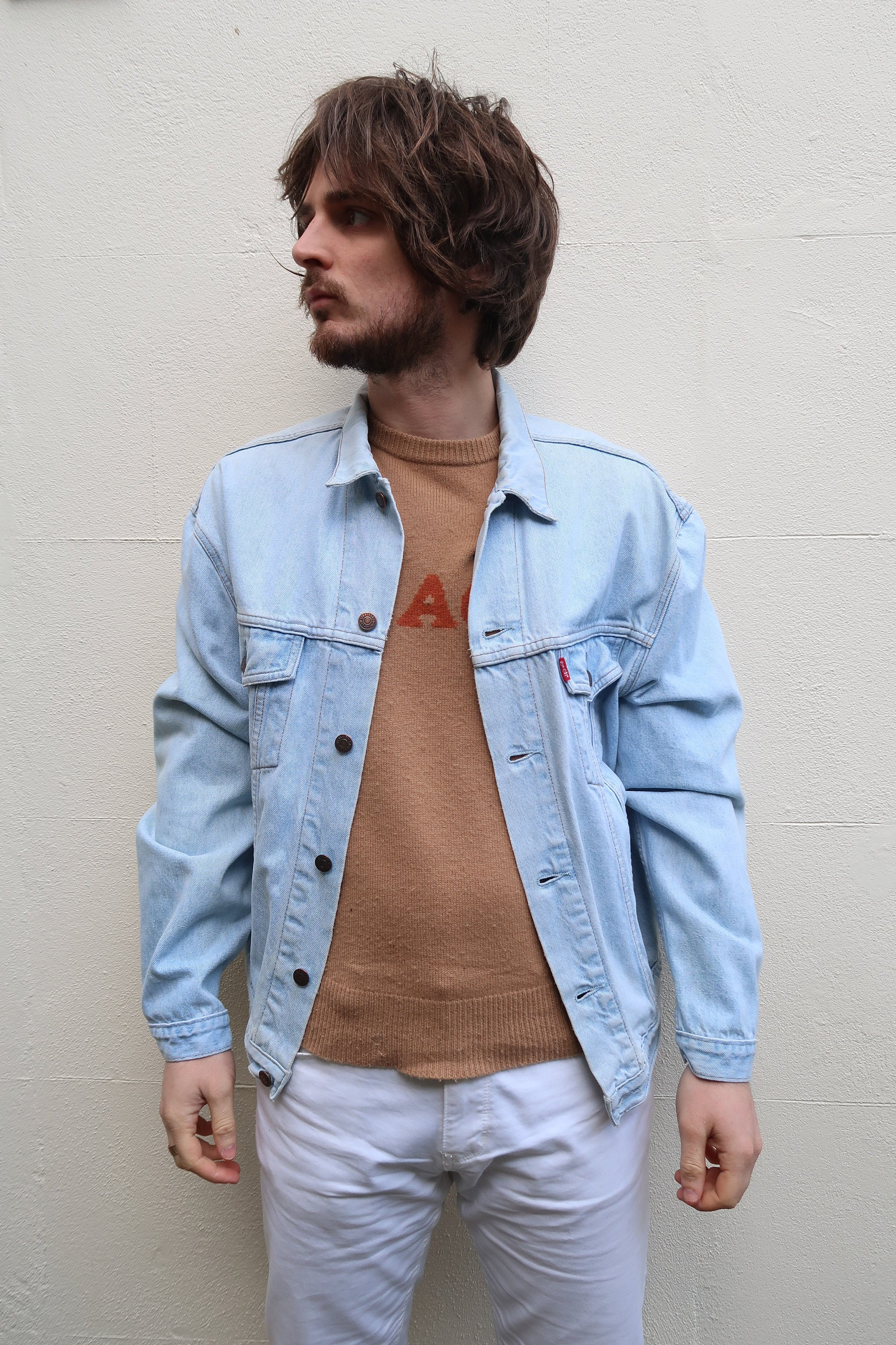 Image of Unisex 80S Levis Light Wash Trucker Denim Jacket Coat Size Large