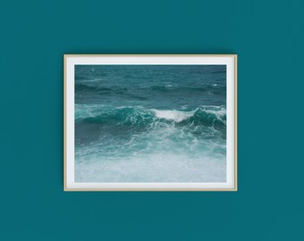 Teal Ocean Waves Print: Coastal Seascape Photography, Crete Greece