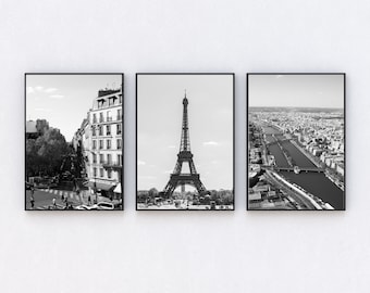 Paris Print Set of 3,Paris Black and White Print,Paris Gallery Wall,Europe Photography,Paris Travel Print,Paris Gallery Wall Set