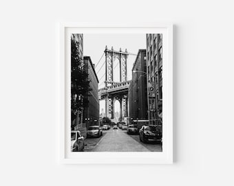 Impresión fotográfica de Nueva York: Puente de Brooklyn, Manhattan en blanco y negro - Arte de pared