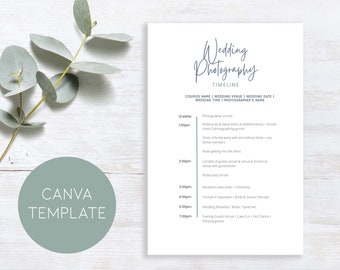 Wedding Photography Timeline Template: Canva Editable (PDF) Photographer Templates for Clients
