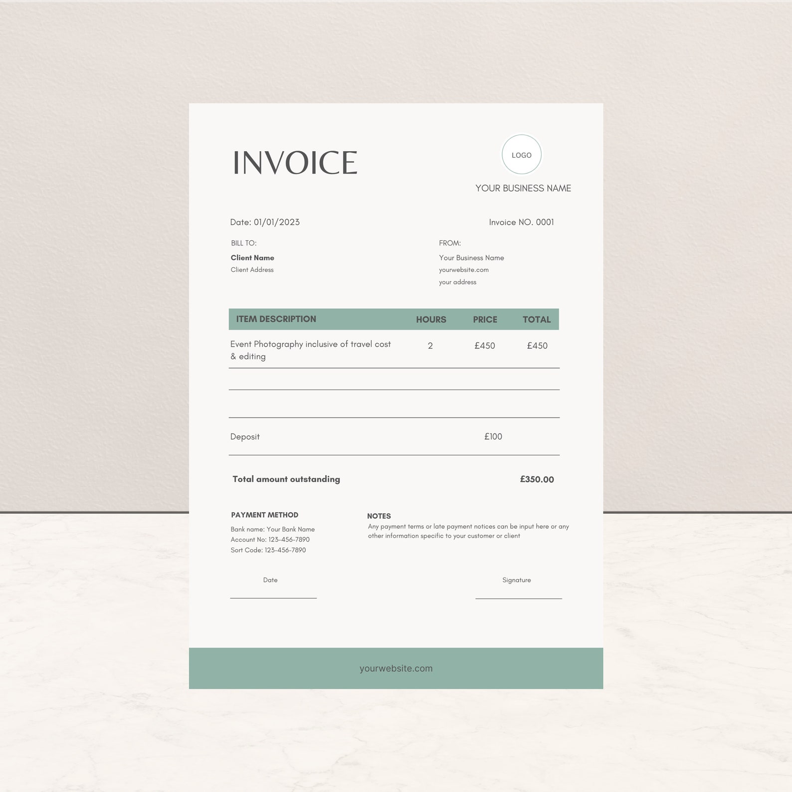 Photographer Invoice Template Editable Business Form (canva Template