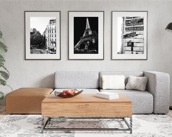 Paris Druck 3er Set, Eiffelturm, Straß Fotografie, Reise Wand Kunst