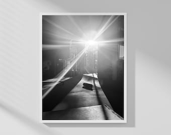 Impression de planche à roulettes en noir et blanc, art mural skateboard, poster skateboard