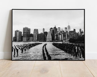 Impresión fotográfica en blanco y negro de Nueva York: Amanecer en Brooklyn
