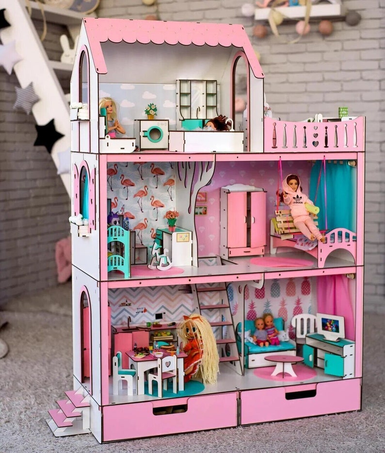 1/6 scale large dollhouse for Barbie WITH FURNITURE / Barbie | Etsy