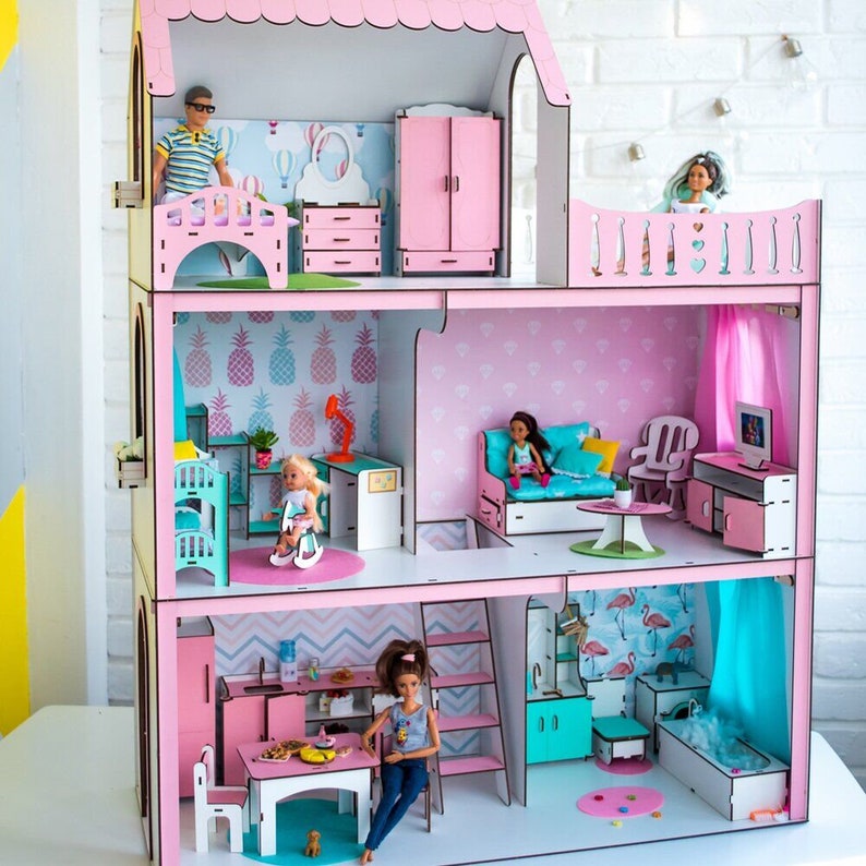 1/6 scale large dollhouse for Barbie WITH FURNITURE Light
