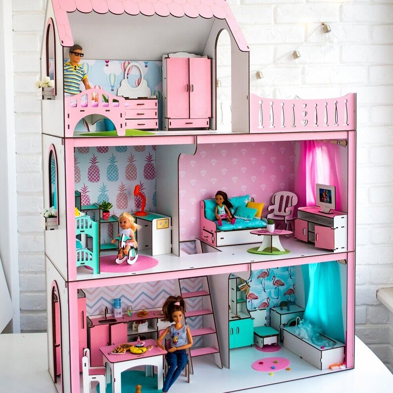 1/6 scale large dollhouse for Barbie WITH FURNITURE Light