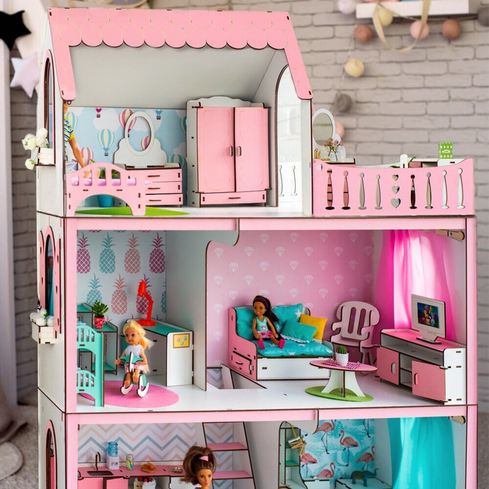 1/6 scale large dollhouse for Barbie WITH FURNITURE Light / Etsy