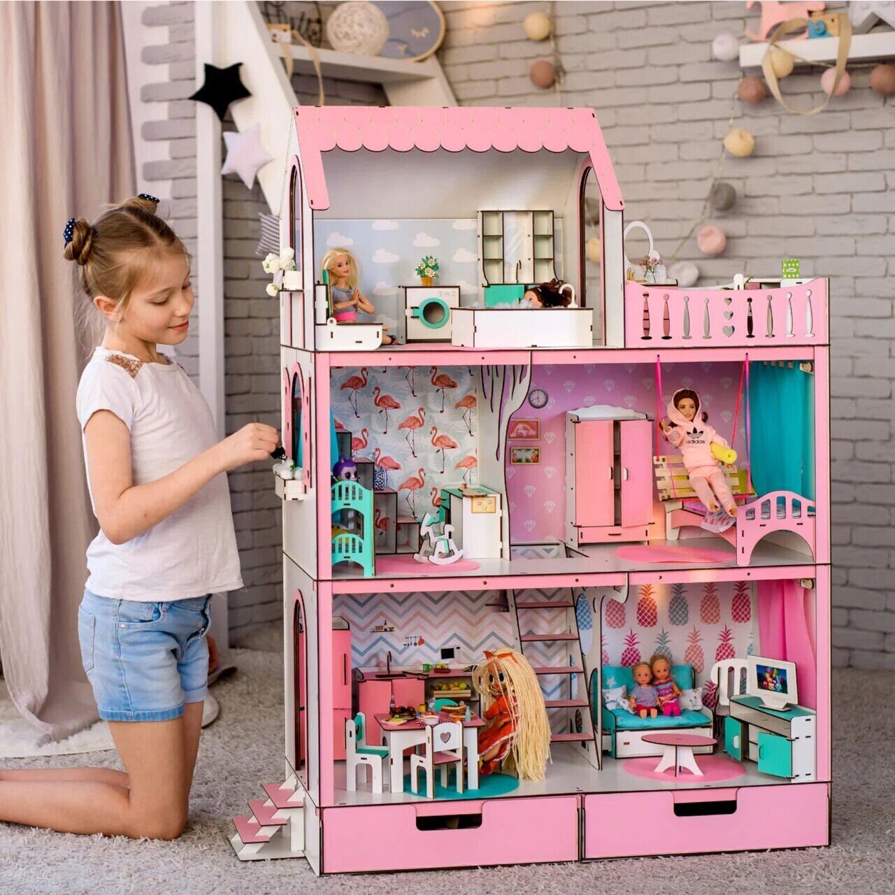 1/6 scale large dollhouse for Barbie WITH FURNITURE