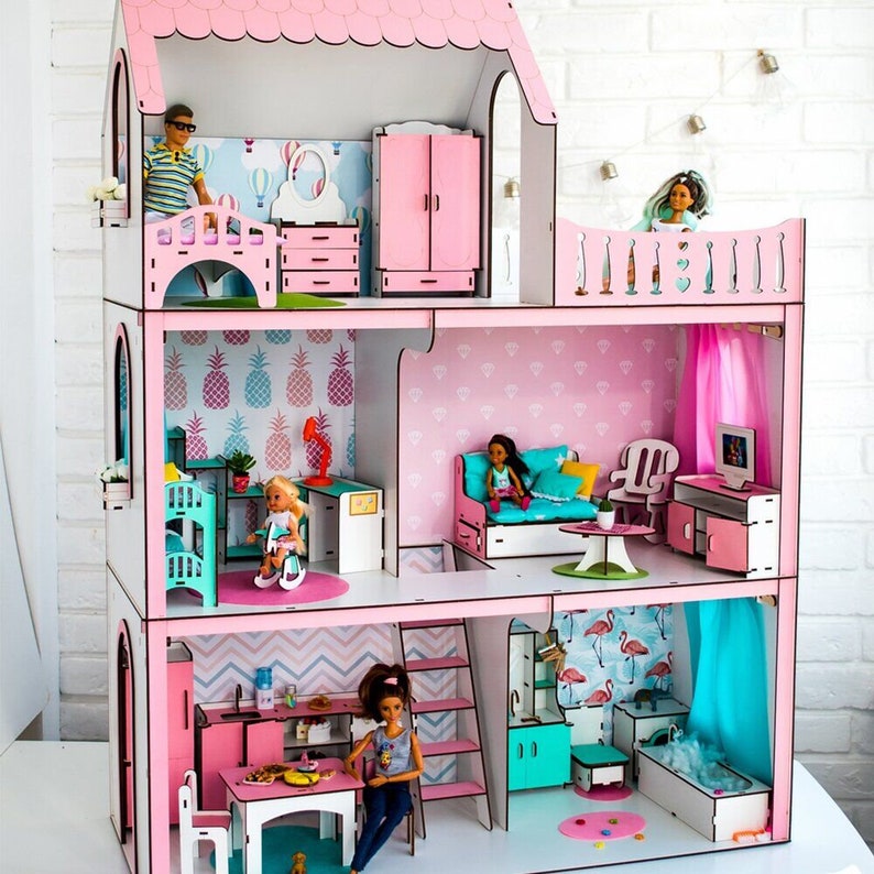 1/6 scale large dollhouse for Barbie WITH FURNITURE Light