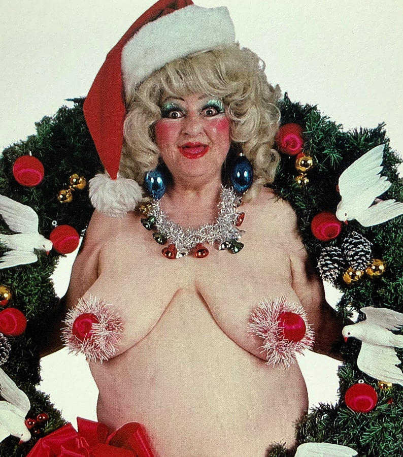 X Rated Edith Massey TITS the season Unused Vintage 80s Naughty Christmas Greeting Card Unused NOS Edie the Egg Lady John Waters Gift 