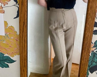 Vintage 70s Tan Wide Leg Trousers - Happy Legs - High Waist