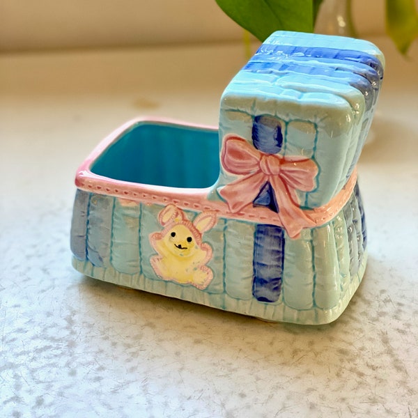 Baby Bassinet Planter in Blue // Vintage Planter by Relpo // Retro Planter // Relpo // Made in Japan // Baby Gift // Baby Shower