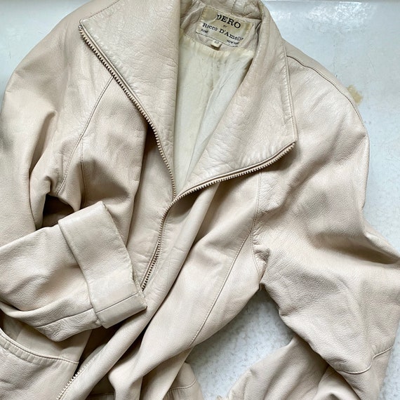 Cream Leather Dero by Rocco D'Amelio Trench Coat/… - image 1