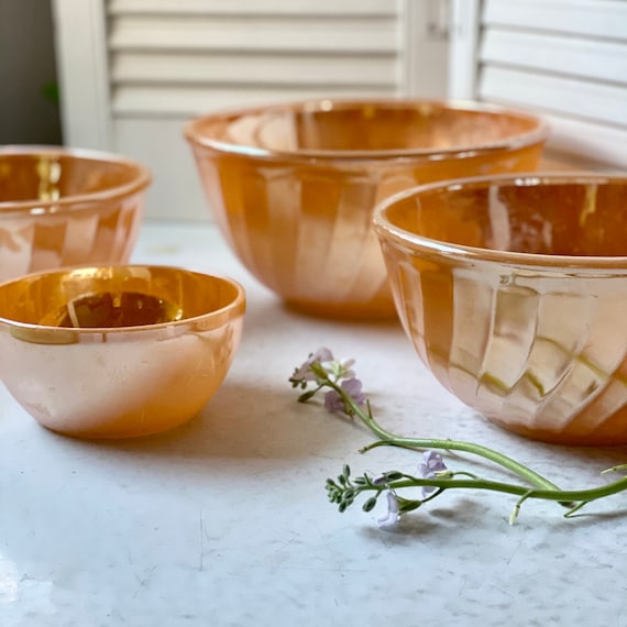 Vintage Fire King Peach Luster Nesting Bowls - Mid Century Set of