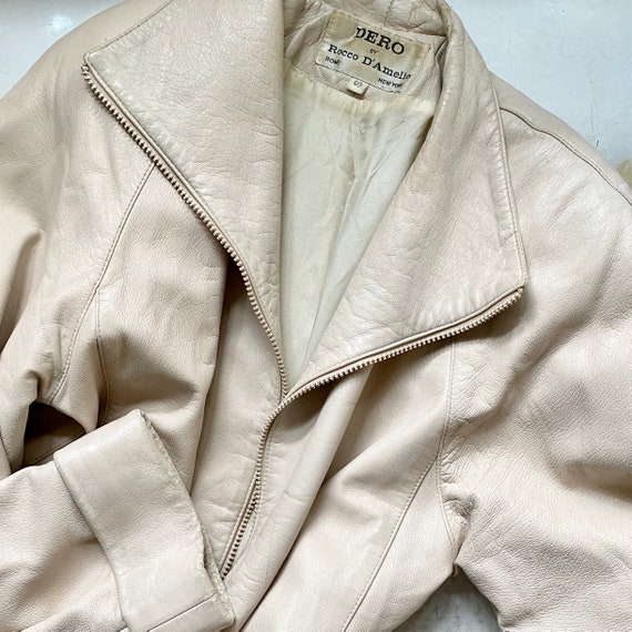 Cream Leather Dero by Rocco D'Amelio Trench Coat/… - image 7