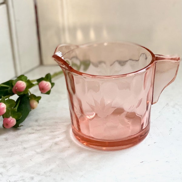 Pink Cream Pitcher // Floral Etched // Depression Glass // Mid Century Modern Home // Pink Creamer