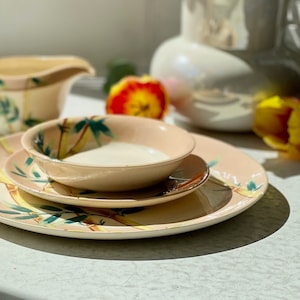 Cuencos vintage Weil Ware (juego de 5): diseño de bambú malayo, cerámica californiana de la década de 1940