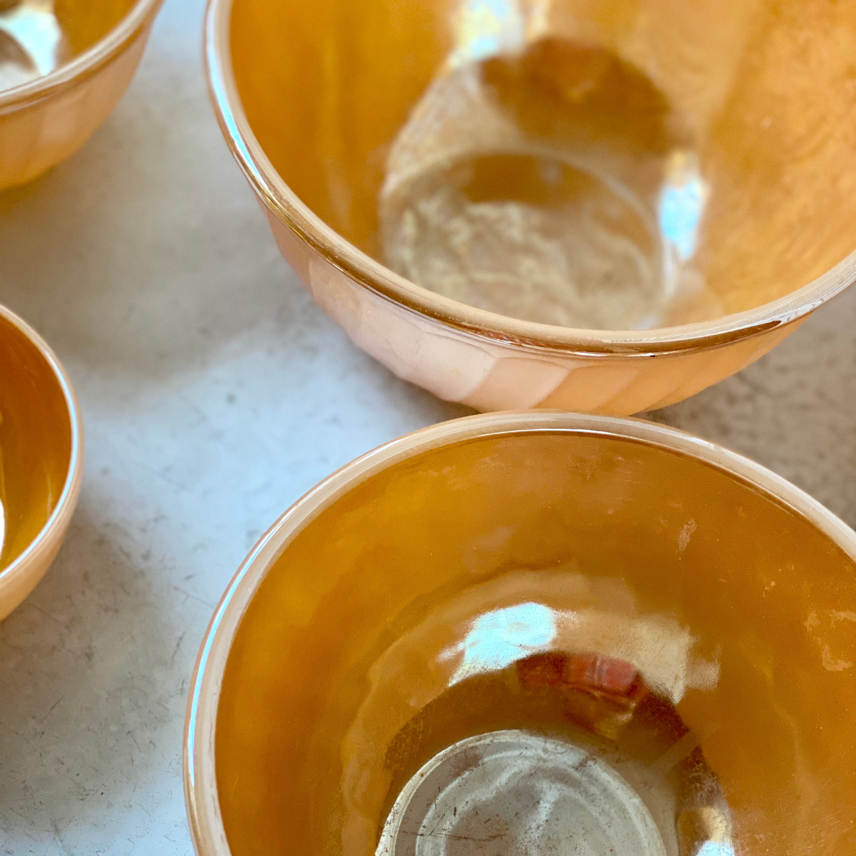 Fire King Peach Luster Nesting Bowls// Set of 4// Mid Fire King Peach Luster Nesting Bowls// Set of 4// Mid