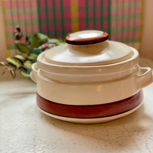 Vintage California Pottery Crock: Cream & Orange Mid-Century Canister