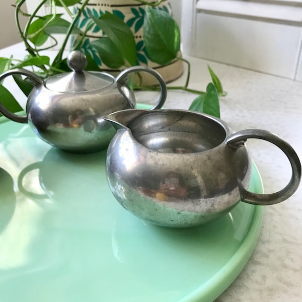 Royal Holland Tiel KMD Creamer Set with Tray// Mid Century Modern// Pewter// Made in Holland