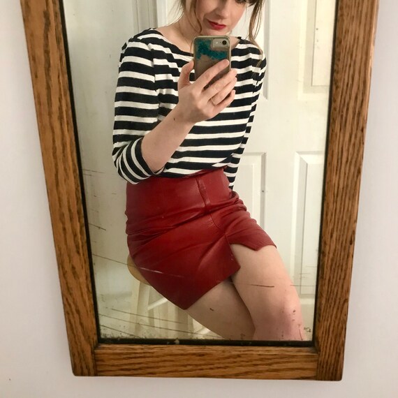 Red Leather Pencil Skirt Vintage 1980s-1990