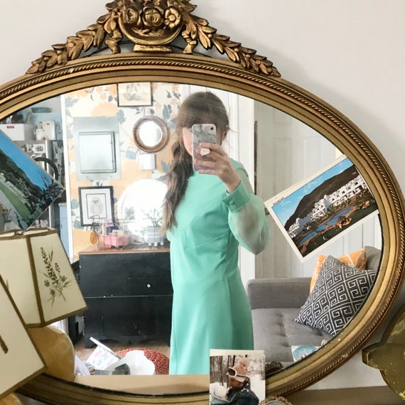 Green Mynette Gown with Sheer Sleeves// Vintage 70