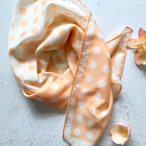 1960s Vera Neumann Scarf: Peach Cream Polka Dot Vintage Accessory