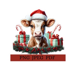 Christmas Cow PNG JPEG PDF | Festive Farmhouse Design | Festive Farm Cow Png | Christmas Cow sublimation | Highland Cow