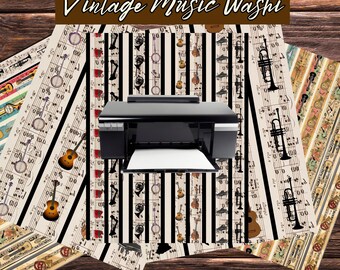 Music Instrument Washi Tape, Music  Ephemera, Digital, Instant Download, Printable Washi, Vintage Washi, Musical Instrument Scrapbook,