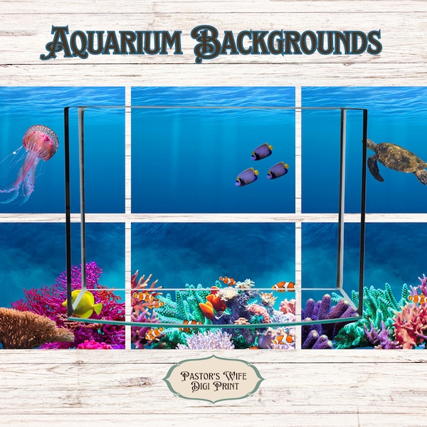 Aquarium Backgrounds, Ocean Scenes, Digital Aquarium Backgrounds, Blue Water Backgrounds, Digital Fish Tank Backgrounds,