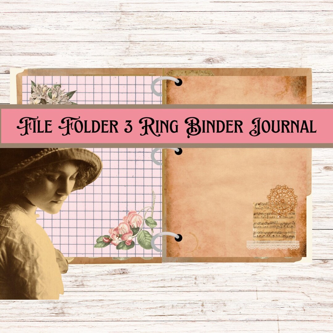 Antique File Folder, Journal Kit, Journal Pages, Journal Cover, 3 Ring Binder Size, Instant