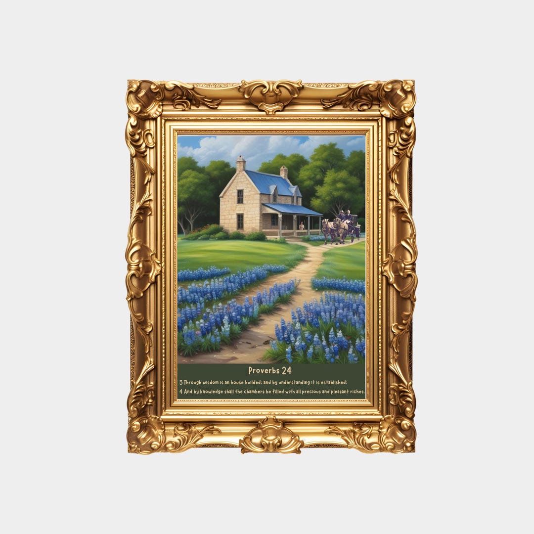 Bluebonnet Scripture Oil Painting: Vintage KJV Bible Verse Art (digital ...