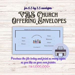 Sobres para ofrendas de la iglesia VBS, sobres para ofrendas, sobres para iglesias, sobres digitales