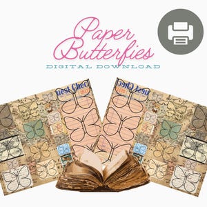 Vintage Butterfly Printable Paper, JPG Sheet with Multiple Butterfly Sizes, Antique Ephemera for Junk Journals and Crafts