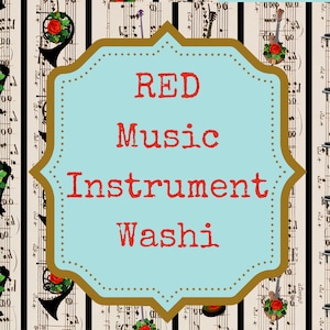Vintage Music Red Washi Tape Digital Printable Instant Download Valentines and Christmas