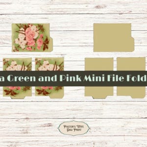 Victorian Mini File Folders: Pea Green & Pink Floral (Digital Download)