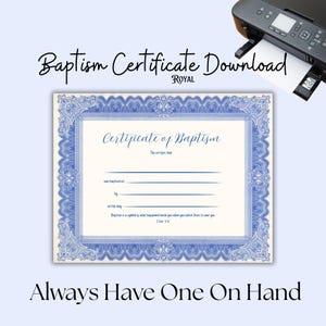 Certificado de Bautismo, Certificado de Bautismo Real, Certificado de Bautismo Imprimible, Certificado de Bautismo Azul