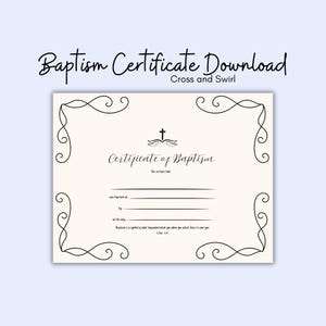 Certificado de bautismo, certificado de bautismo con cruz y espiral, certificado de bautismo imprimible, certificado de bautismo azul