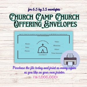 Church Camp Church Offering Envelopes, Offering Envelopes, Church Envelopes, Digital Envelopes